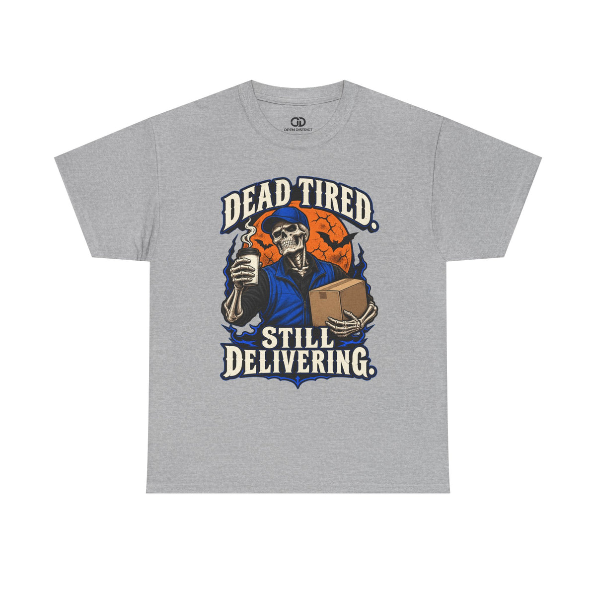 Men's Halloween Shirt | Dead Tired Still Delivering Tee | Grim Reaper Delivery Skull Shirt