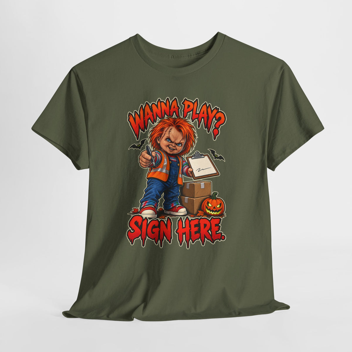 Wanna Play? Sign Here – Halloween Delivery Driver Shirt by Open District
