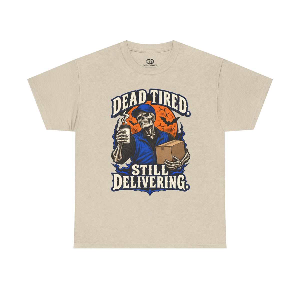 Men's Halloween Shirt | Dead Tired Still Delivering Tee | Grim Reaper Delivery Skull Shirt
