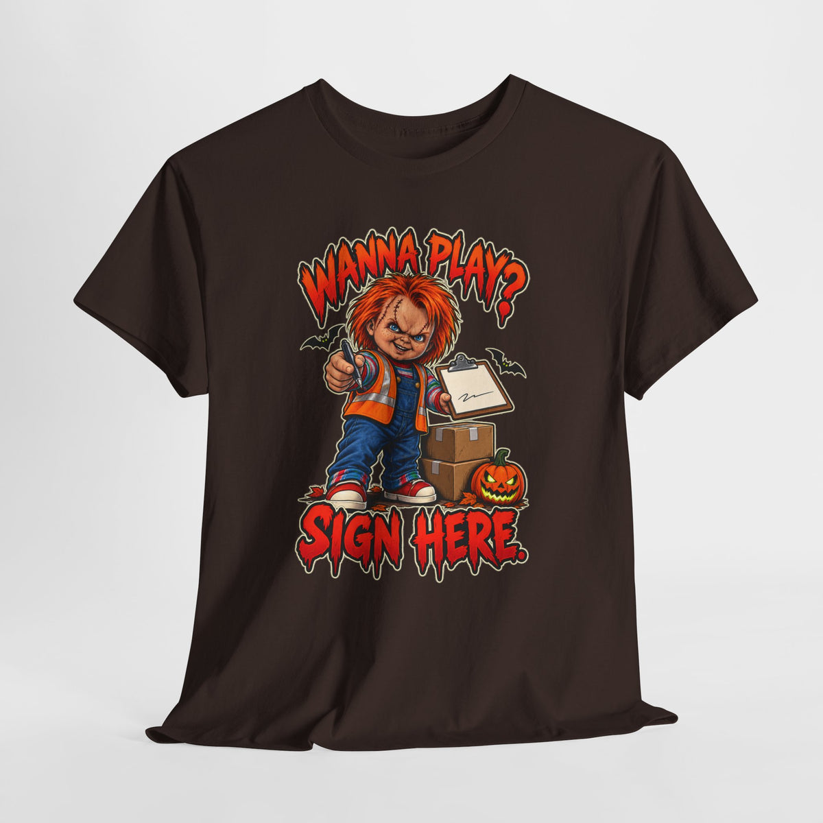 Wanna Play? Sign Here – Halloween Delivery Driver Shirt by Open District
