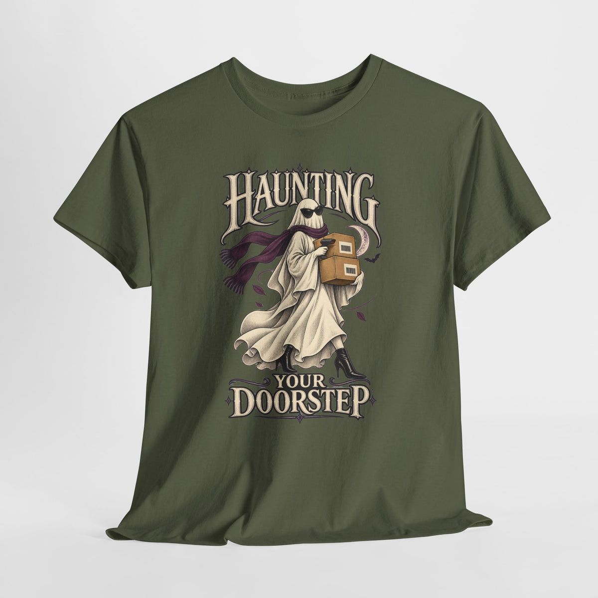 Haunting Your Doorstep Ghost Delivery Driver Halloween Tee – Open District graphic T-shirt