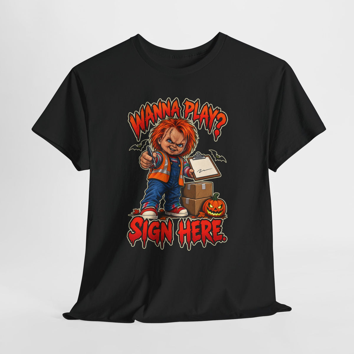 Wanna Play? Sign Here – Halloween Delivery Driver Shirt by Open District