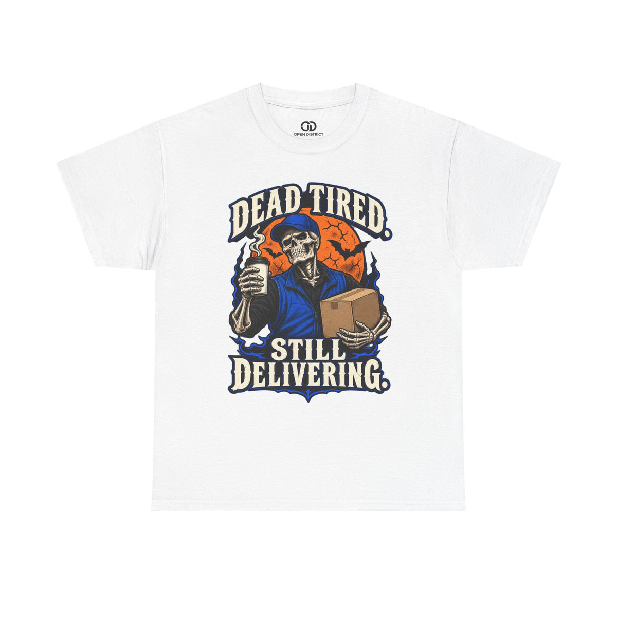 Men's Halloween Shirt | Dead Tired Still Delivering Tee | Grim Reaper Delivery Skull Shirt