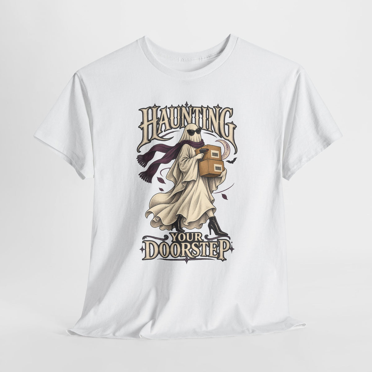 Haunting Your Doorstep Ghost Delivery Driver Halloween Tee – Open District graphic T-shirt