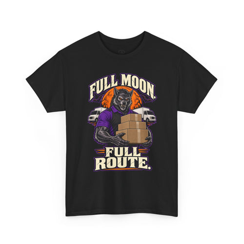 Full Moon Full Route Werewolf Delivery Driver Halloween Shirt | Funny Spooky Package Handler Tee | Courier Driver Halloween Gift