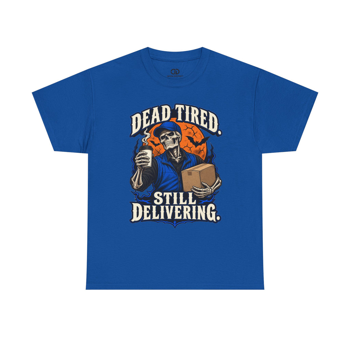 Men's Halloween Shirt | Dead Tired Still Delivering Tee | Grim Reaper Delivery Skull Shirt