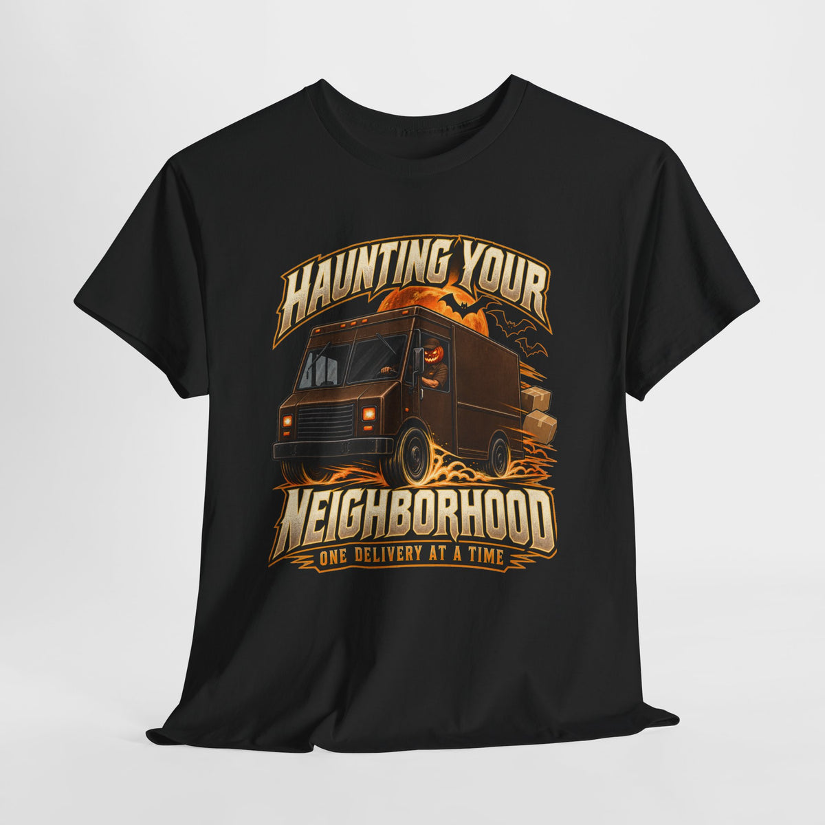 Haunting Your Neighborhood Halloween Delivery Driver Shirt – Spooky Truck Graphic Tee