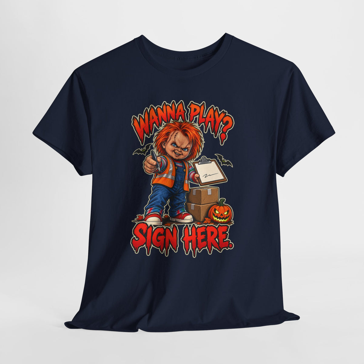 Wanna Play? Sign Here – Halloween Delivery Driver Shirt by Open District