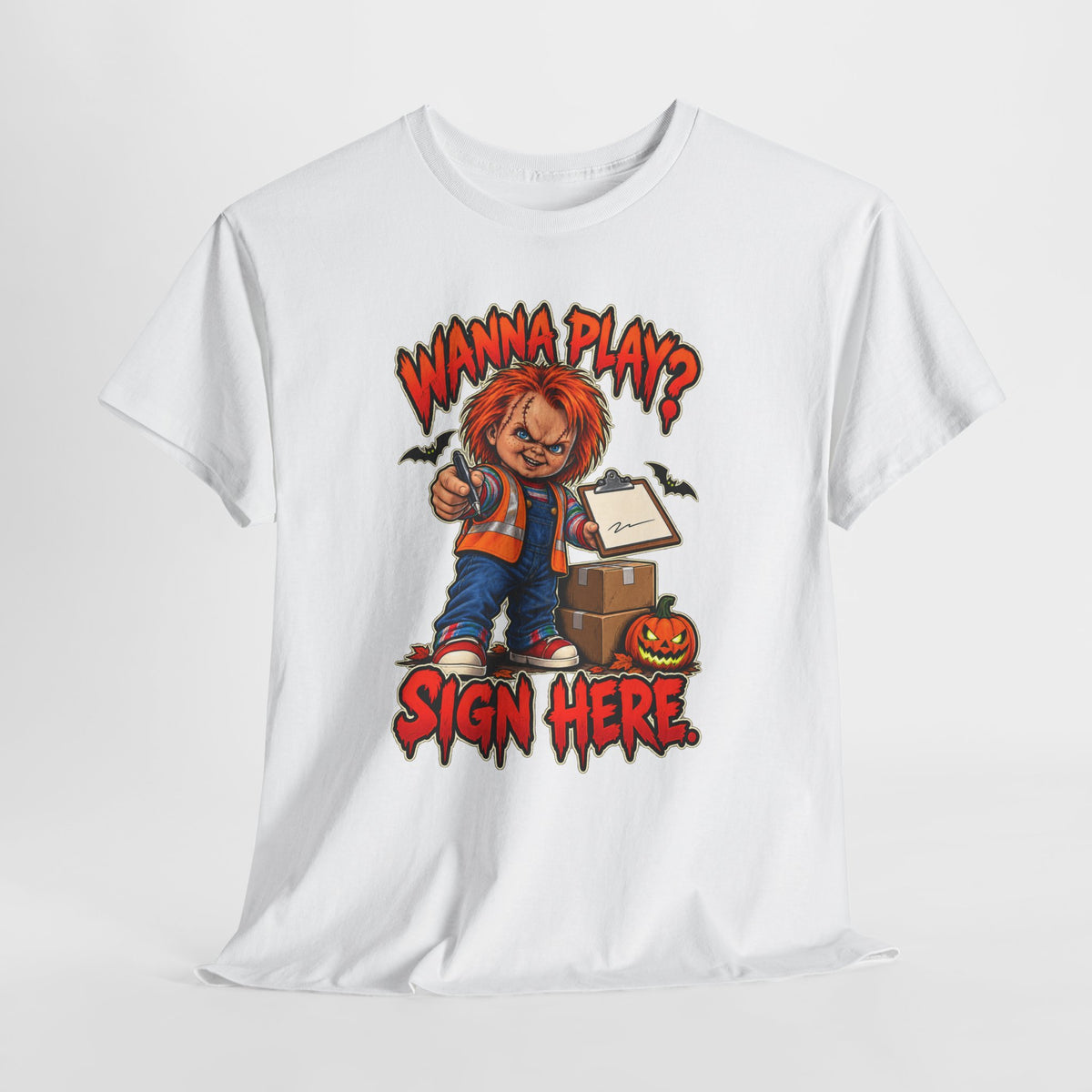 Wanna Play? Sign Here – Halloween Delivery Driver Shirt by Open District