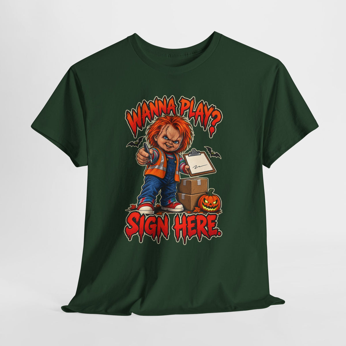 Wanna Play? Sign Here – Halloween Delivery Driver Shirt by Open District