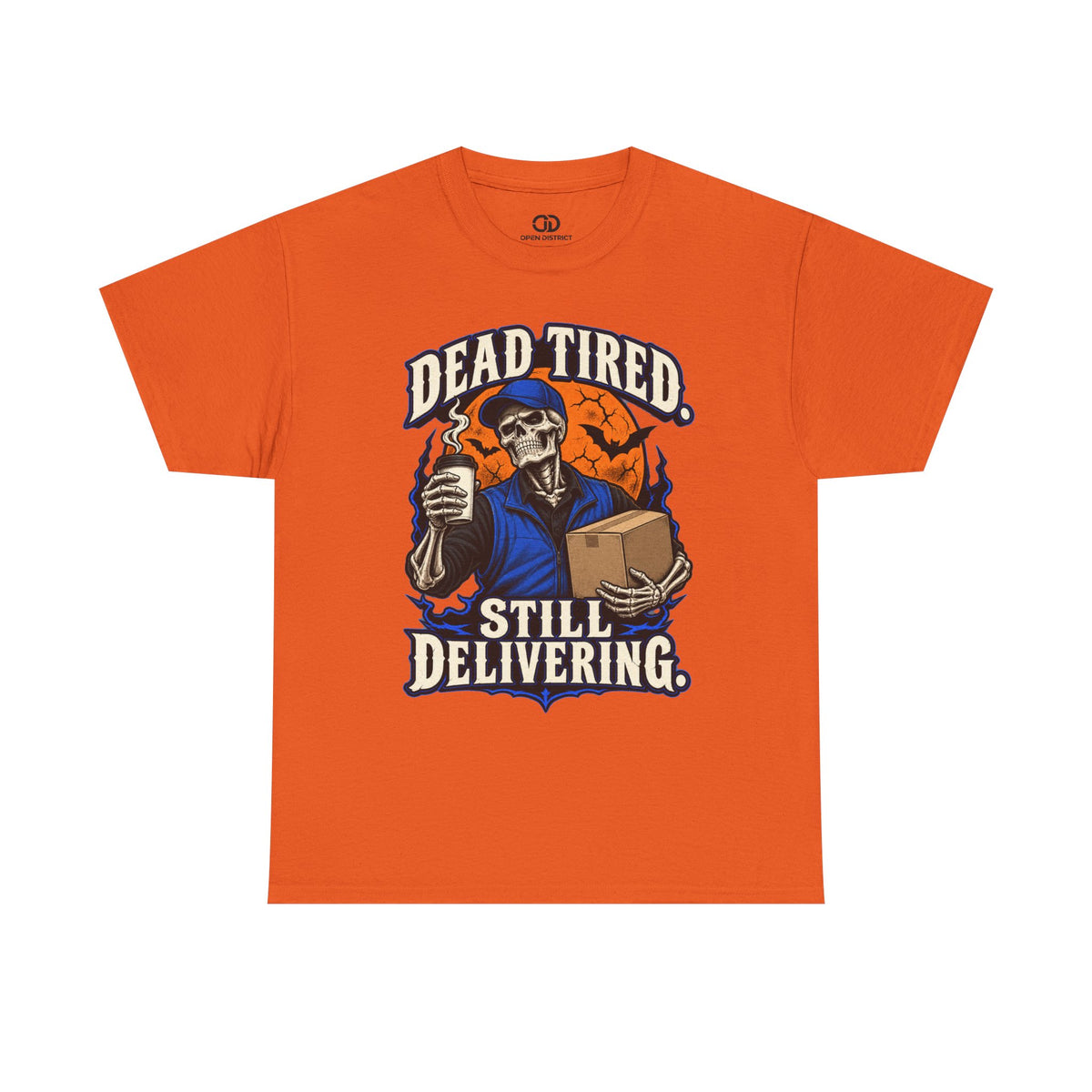 Men's Halloween Shirt | Dead Tired Still Delivering Tee | Grim Reaper Delivery Skull Shirt