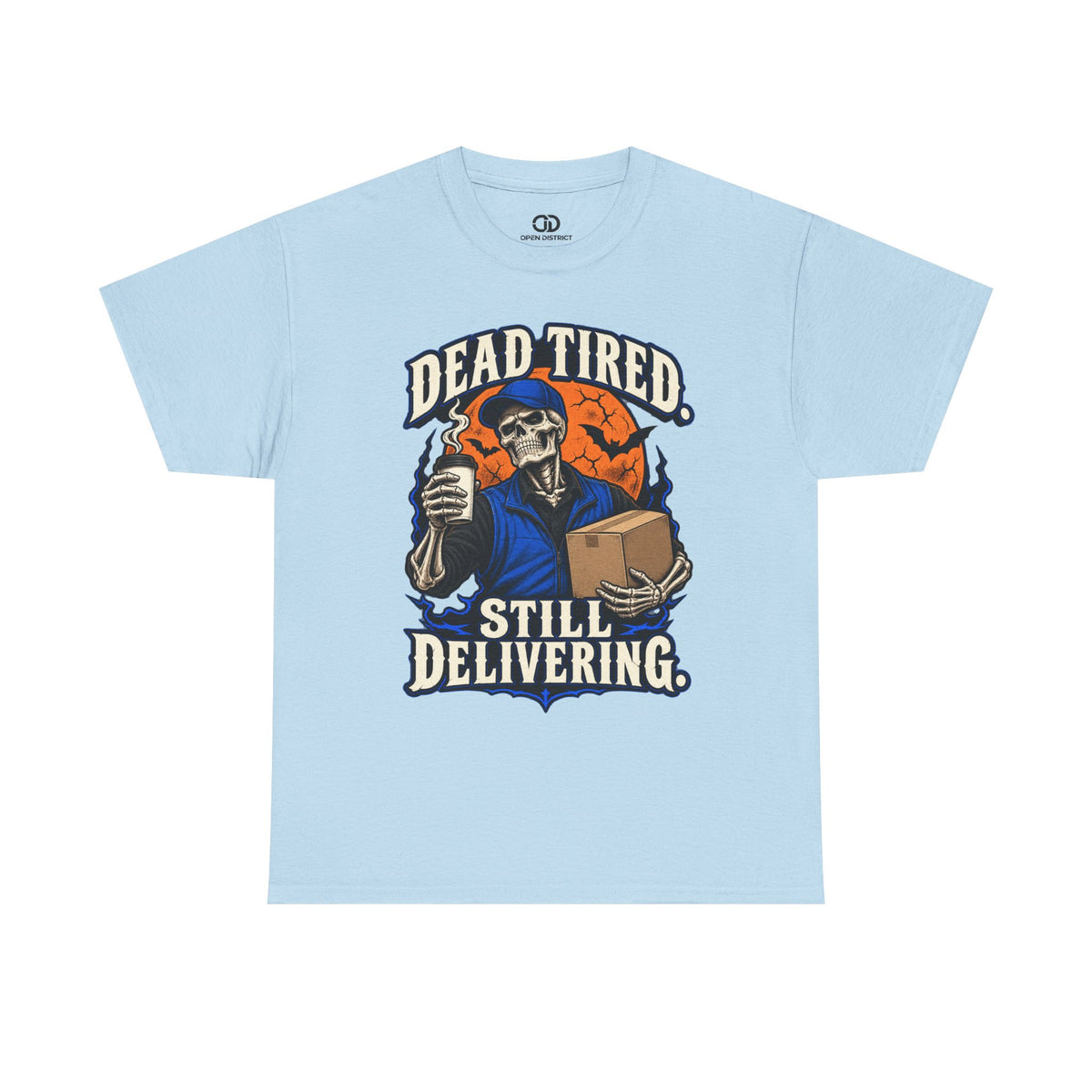 Men's Halloween Shirt | Dead Tired Still Delivering Tee | Grim Reaper Delivery Skull Shirt